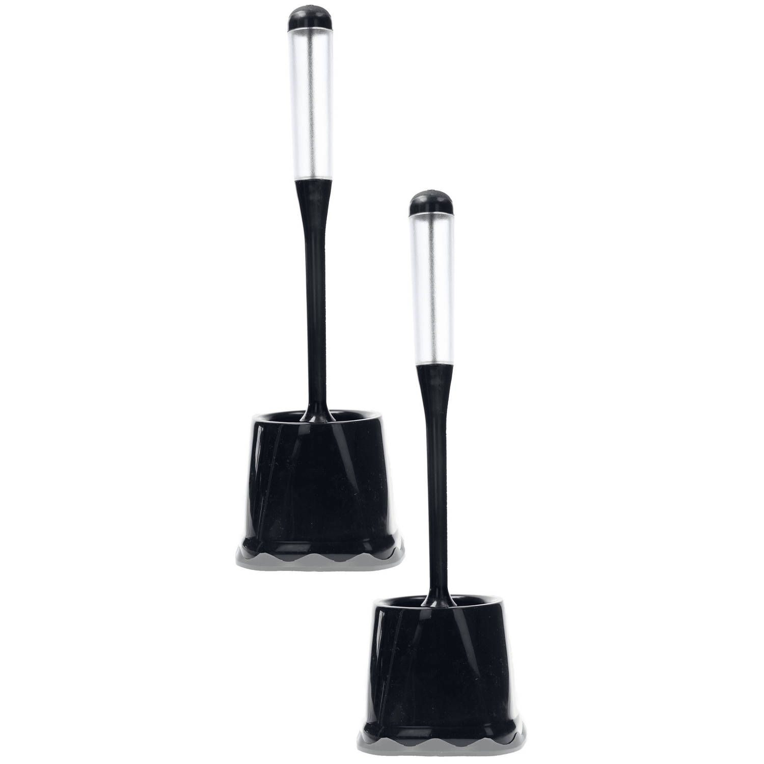 2x Zwarte toiletborstels/wc-borstels met reservoir voor schoonmaakmiddel - Toiletborstels