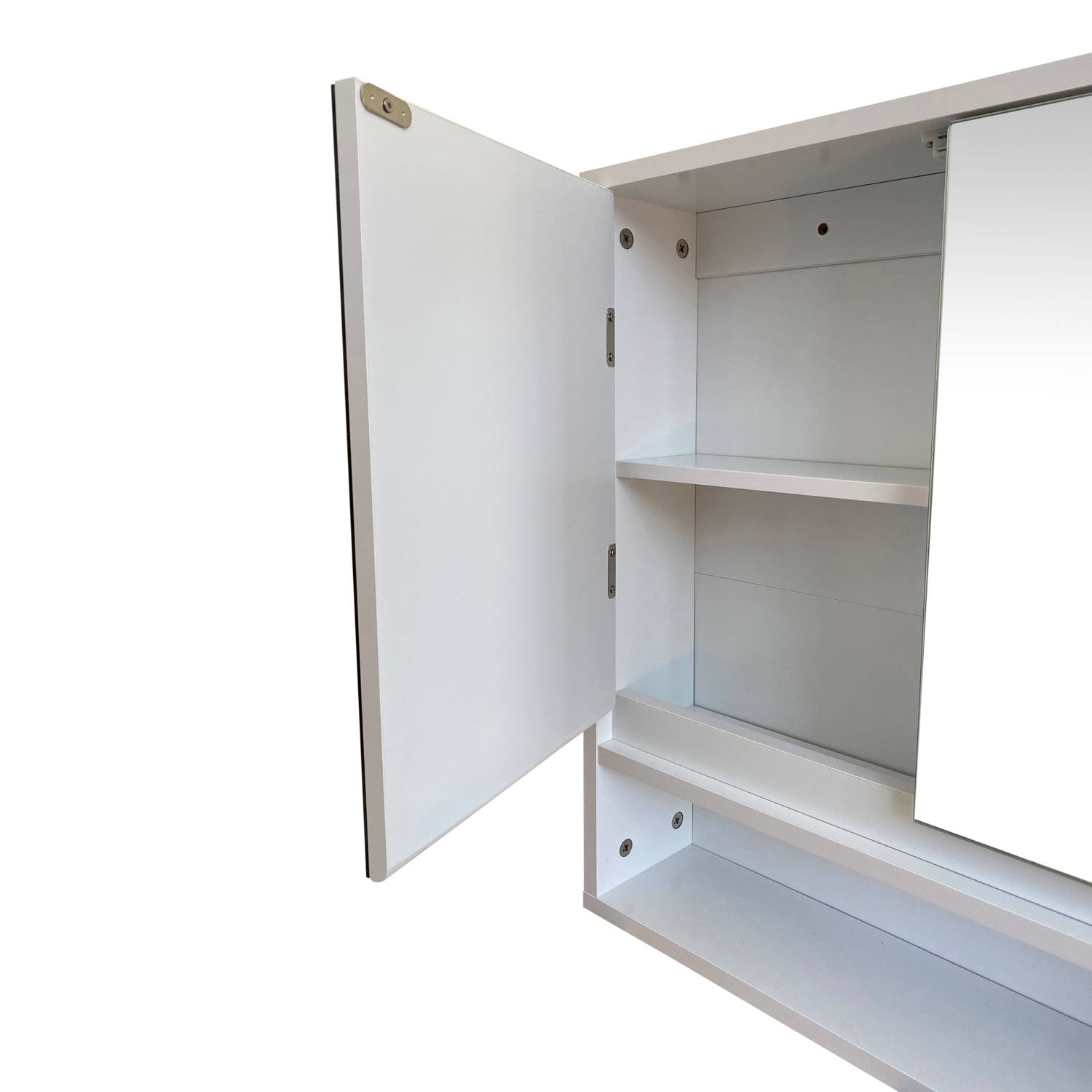 Voorzieningen leerboek Soms MDF Spiegelkast met 2 spiegeldeuren met legplank en open plank - Wit |  Blokker