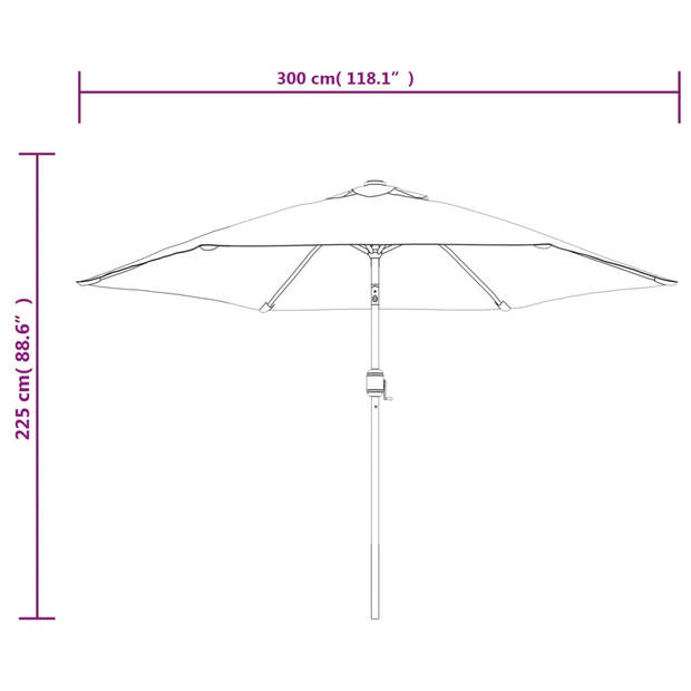 The Living Store Tuinparasol - LED-verlichting - Parasoldoek van UV-beschermend polyester - 300 x 225 cm - Taupe