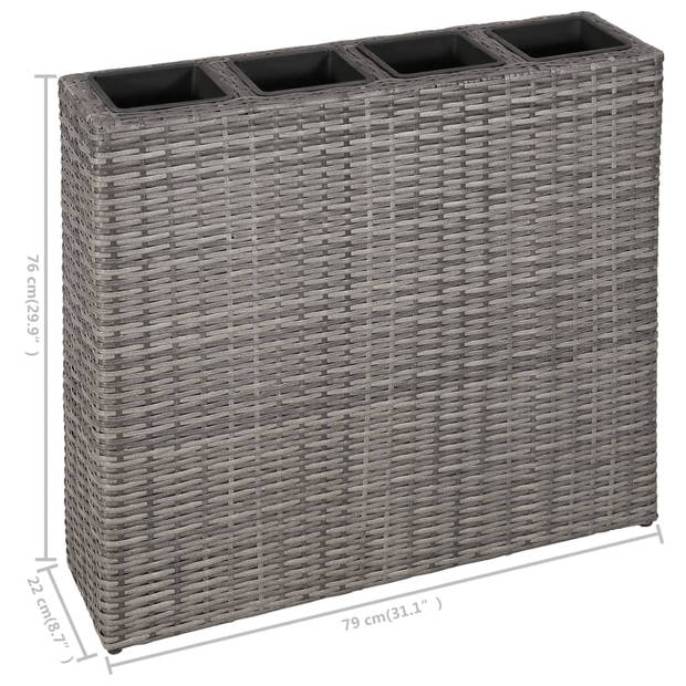 The Living Store Verhoogde Tuinbak - Rattan - 2 Potten + 8 Verwijderbare Potten - 79x22x76cm - Grijs