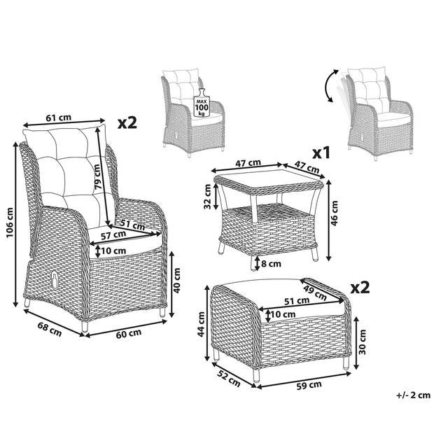 Beliani PONZA - Loungeset-Natuurlijk-PE rotan