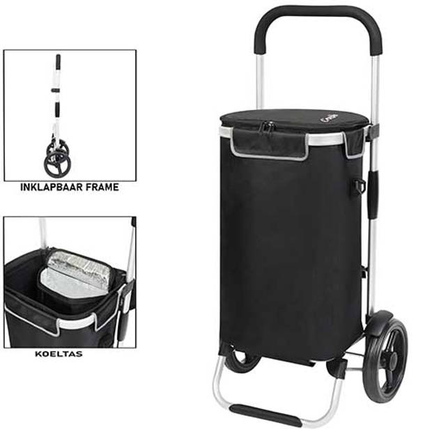 Shoppingcruiser Allround Boodschappentrolley - Opvouwbare Boodschappenwagen met koelvak - Afneembare tas - Zwart