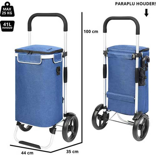 Shoppingcruiser Allround Boodschappentrolley - Opvouwbare Boodschappenwagen met koelvak - Afneembare tas - Blauw