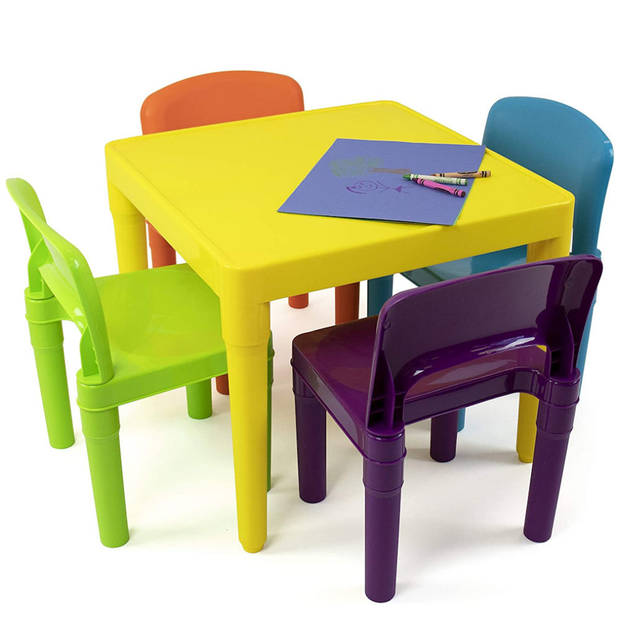 Kindertafel met stoeltjes van kunststof - 1 tafel en 4 stoelen