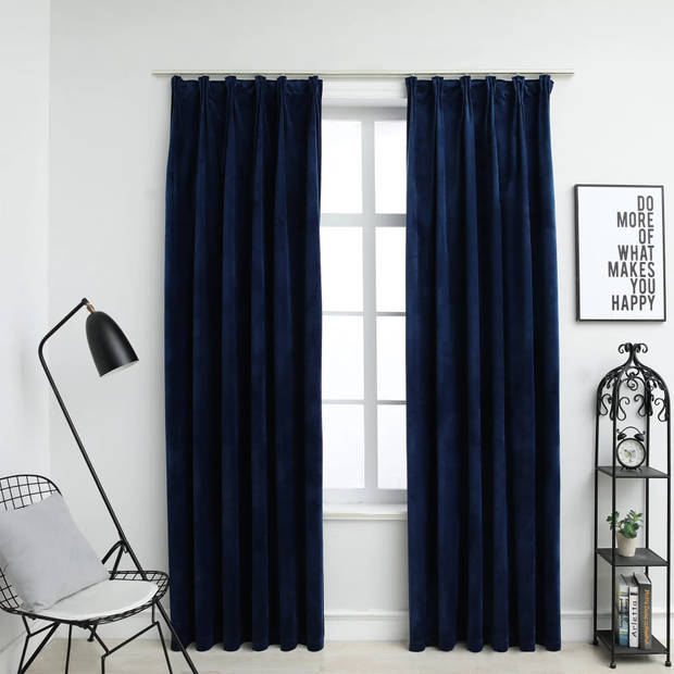 vidaXL Gordijnen verduisterend 2 st met haken 140x245 cm fluweel blauw