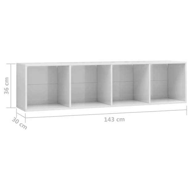 The Living Store Boekenkast - Hoogglans wit - 143 x 30 x 36 cm (B x D x H)