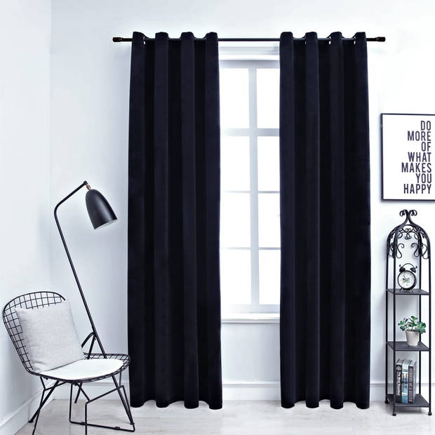 The Living Store Fluwelen Gordijnen - 140 x 175 cm - zwart - 100% polyester fluweel
