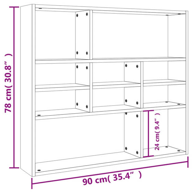 The Living Store Wandschap Spaanplaat - 90 x 16 x 78 cm - Sonoma Eiken