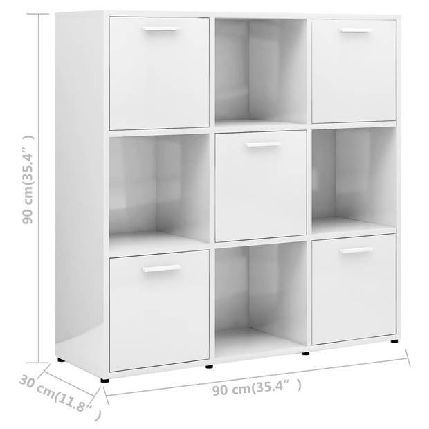 The Living Store Boekenkast - Boekenkast - 90 x 30 x 90 cm - Hoogglans wit