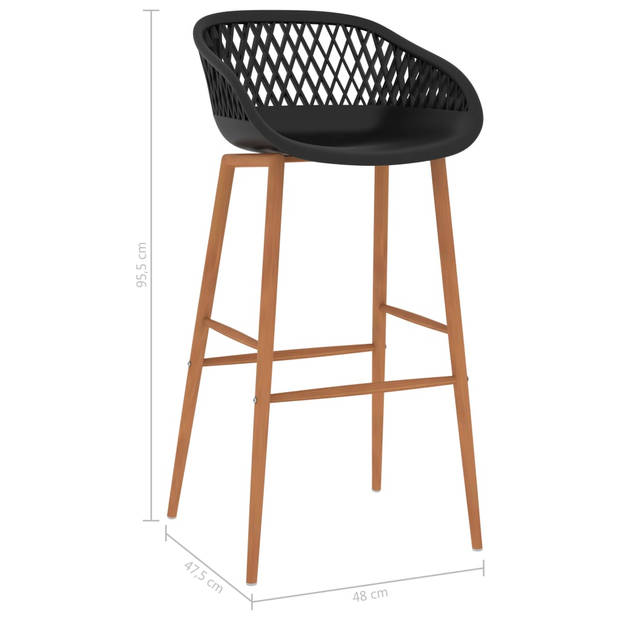 The Living Store Barstoelen - Set van 2 - PP en metaal - 48 x 47.5 x 95.5 cm - zwart - Lage rugleuning met mesh-look -