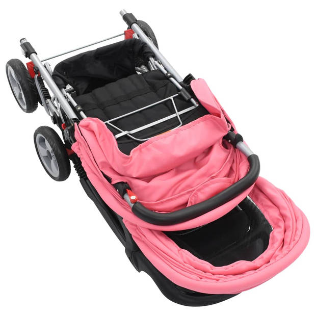 vidaXL Kinderwagen dubbel staal roze en zwart
