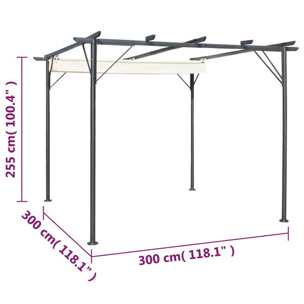 vidaXL Pergola met uitschuifbaar dak 3x3 m staal crémewit