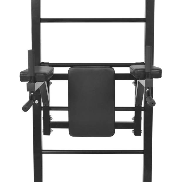 The Living Store Power Tower - verstelbaar dip-station - pull-up stang en sit-up bankje - zwart - 90 x 130 x 219 cm -