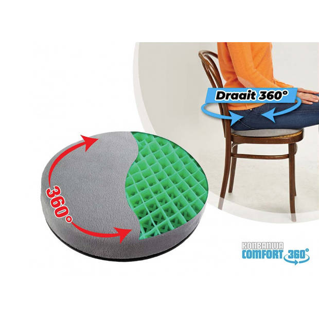 Konbanwa Comfort 360 Cushion – Draaibaar ergonomisch gelkussen voor rug- en beenklachten