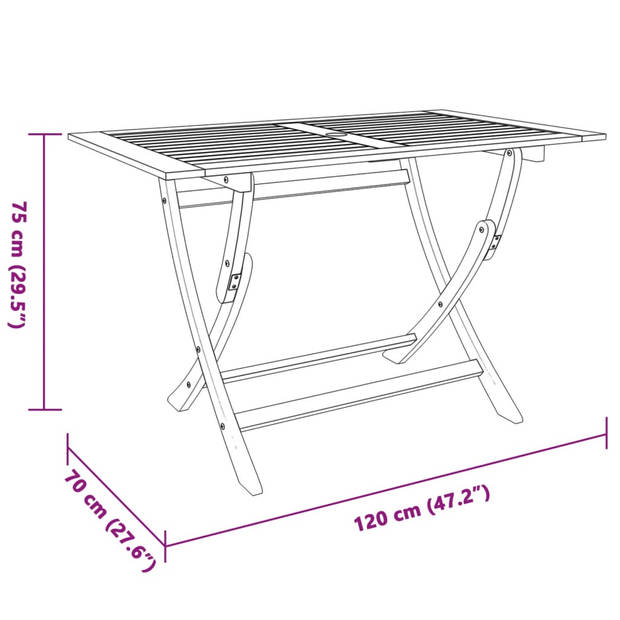 vidaXL Tuintafel inklapbaar 120x70x75 cm massief eucalyptushout