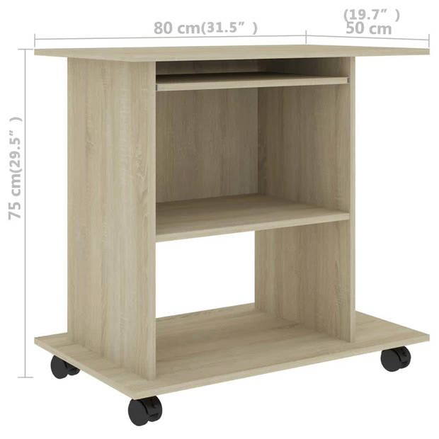 The Living Store Computerbureau - Compact - Sonoma eiken - 80 x 50 x 75 cm - Met uittrekbare toetsenbordlade