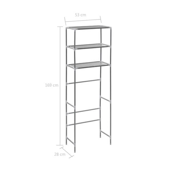 vidaXL Opbergrek voor boven toilet 3-laags 53x28x169 cm zilverkleurig