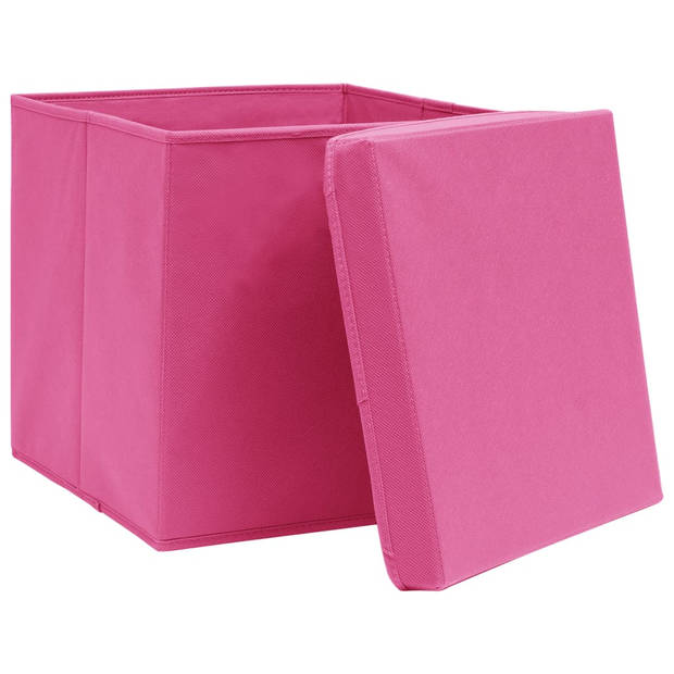 vidaXL Opbergboxen met deksel 4 st 32x32x32 cm stof roze