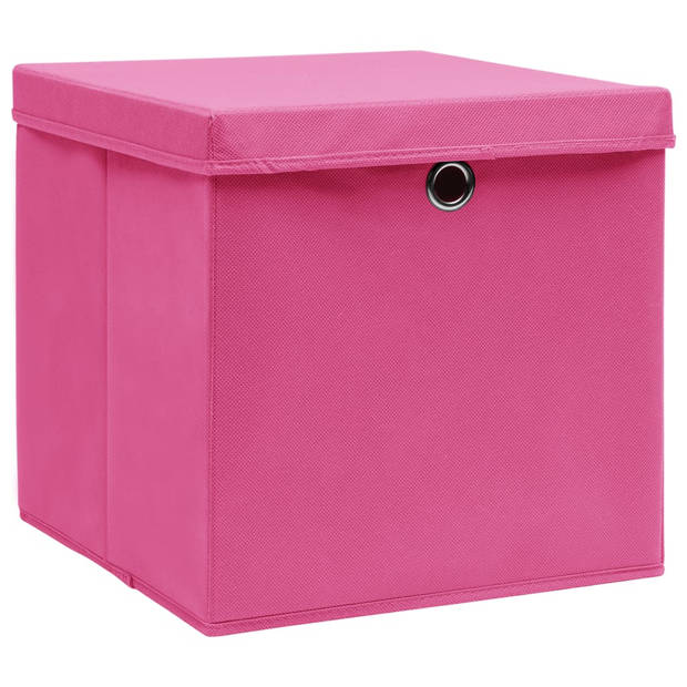 vidaXL Opbergboxen met deksel 4 st 32x32x32 cm stof roze