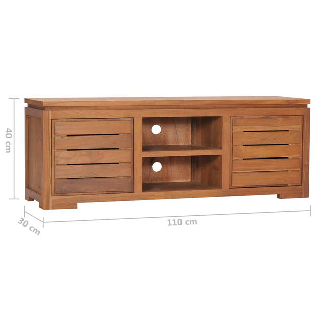 The Living Store Teak Tv-meubel - 110 x 30 x 40 cm - Rustieke stijl - Massief teakhout - 2 deuren - 2 vakken