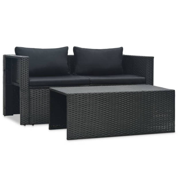 vidaXL 6-delige Loungeset met kussens poly rattan zwart