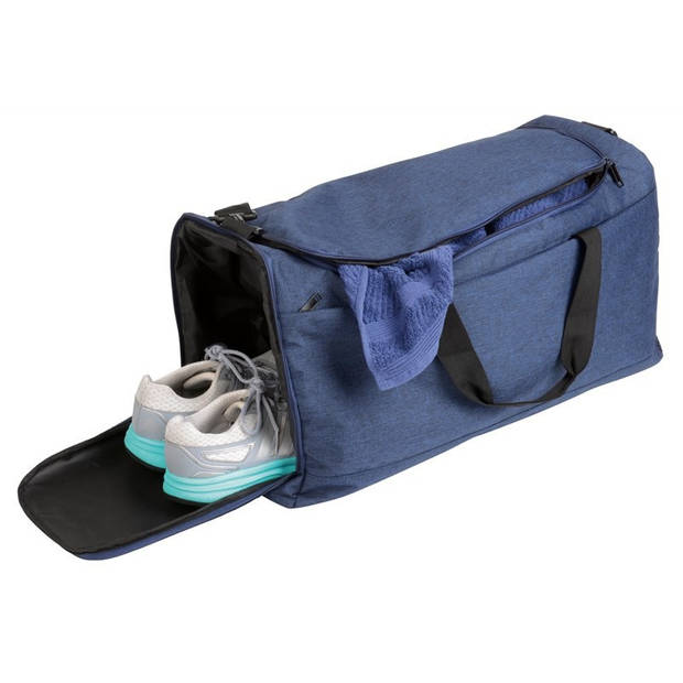 Blauwe sporttas/fitnesstas met schoenenvak 54 cm - Sporttassen