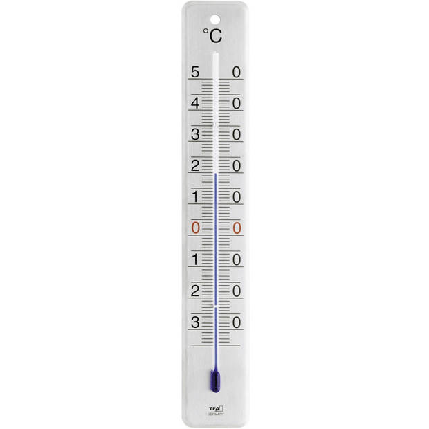 Binnen/buiten thermometer geborsteld RVS 4,5 x 28 cm - Buitenthermometers