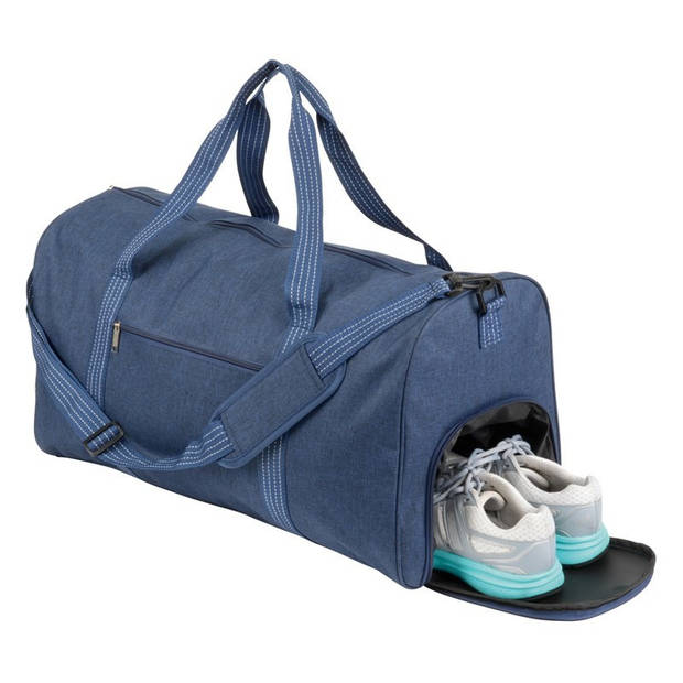 Blauwe sporttas/fitnesstas met schoenenvak 60 cm - Sporttassen