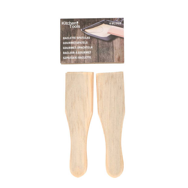 HI Gourmetspatels - 4x - hout - 15 x 4 cm - gourmetten - racletten - grillen - Keukenspatels