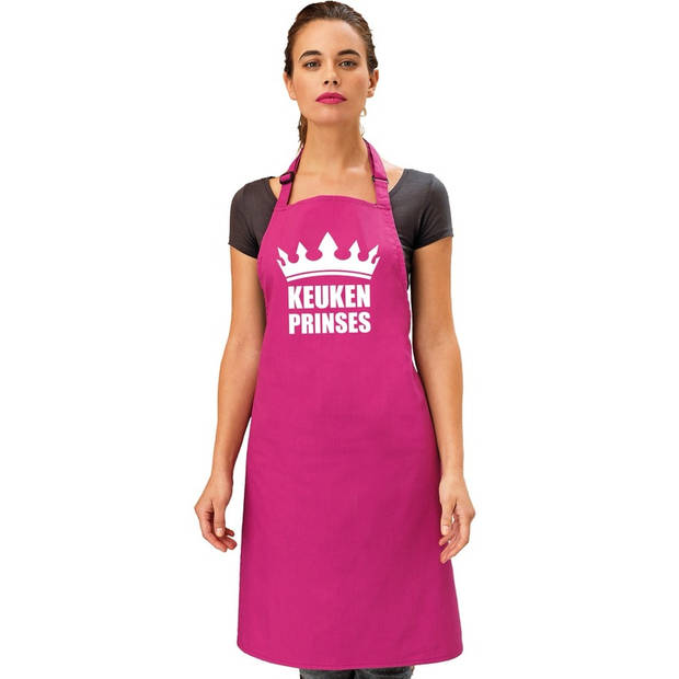 Keukenschort Keuken prinses roze dames met koksmuts / kookmuts wit - Feestschorten
