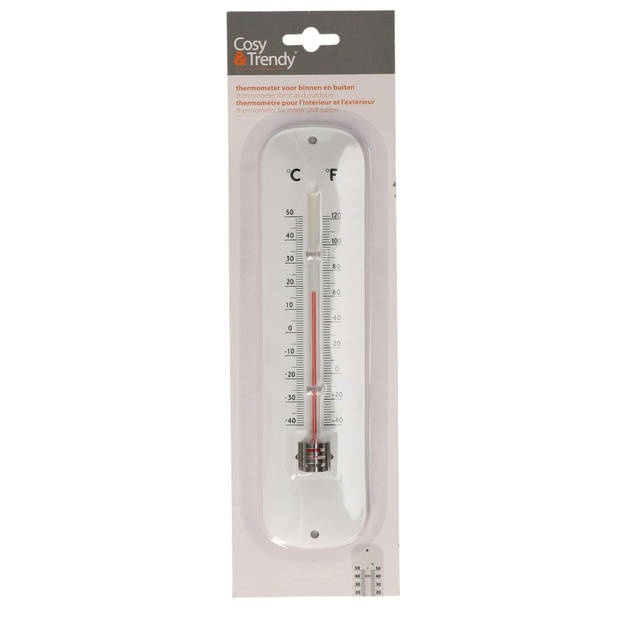 Thermometer wit voor binnen en buiten - metaal - 5 x 19 cm - Buitenthermometers