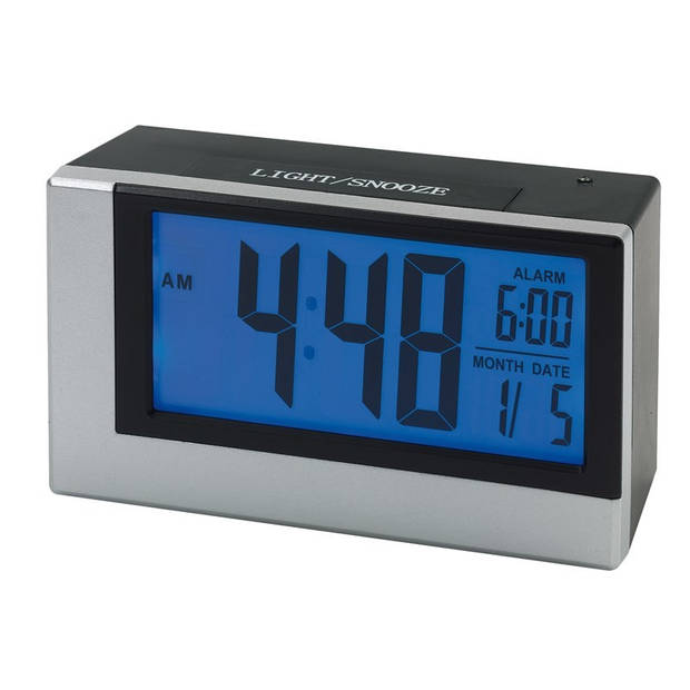 Digitale klok grijs met alarm en lichtsensor 12,5 cm - Wekkers