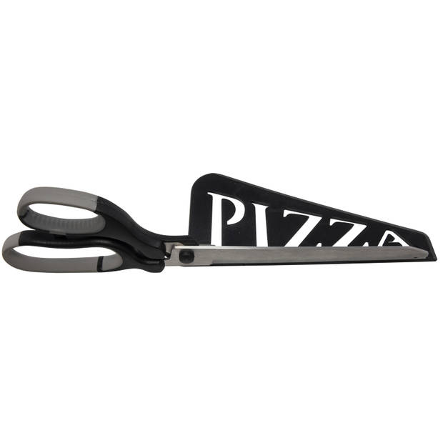 Pizzasteen BBQ/oven rond keramiek 33 cm met handvaten en zwarte pizzaschaar - Pizzaplaten