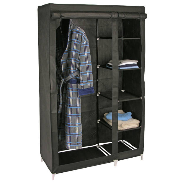 Zolder/bijzet/camping opvouwbare kledingkast zwart met 5 legplanken 180 cm - Campingkledingkasten