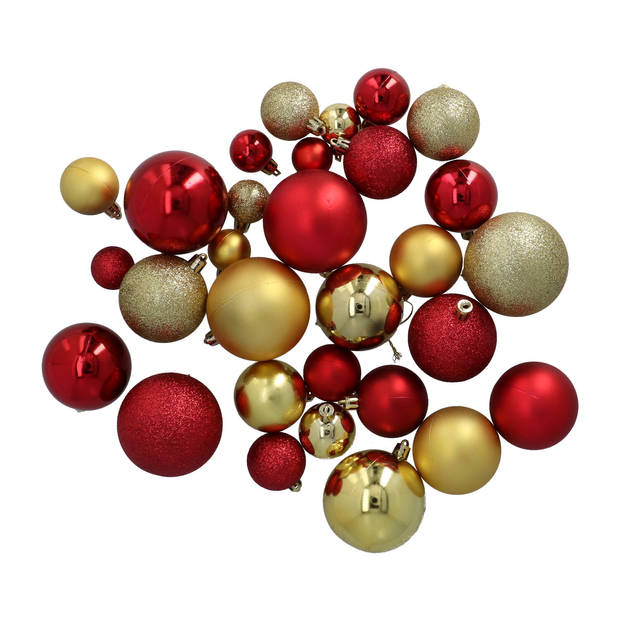 Kunststof Kerstballen set 120 ballen - binnen buiten - Goud/Bordeaux