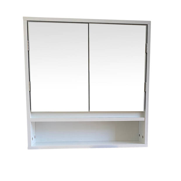 MDF Spiegelkast met 2 spiegeldeuren met legplank en open plank - Wit