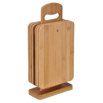 6x Snijplanken van hout inclusief houten houder - Snijplanken