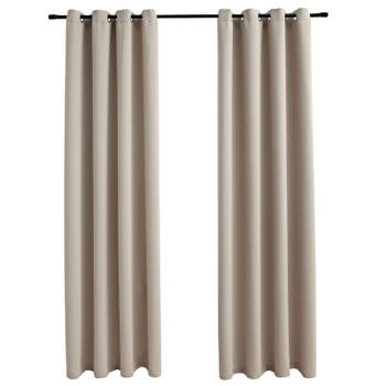 vidaXL Gordijn verduisterend met metalen ringen 2 st 140x245 cm beige