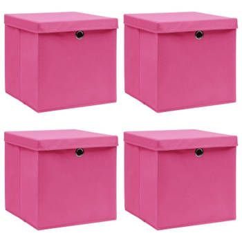 vidaXL Opbergboxen met deksel 4 st 32x32x32 cm stof roze