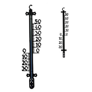 2x Zwarte buitenthermometers 30 cm en 65 cm - Buitenthermometers