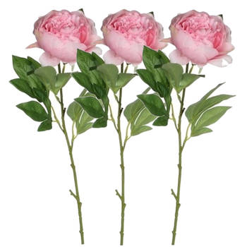 3x stuks mica roze kunst pioenrozen/roos kunstbloemen 76 cm decoraties - Kunstbloemen