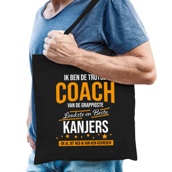 Trotse coach van de beste kanjers katoenen kado tas heren zwart voor coaches - Feest Boodschappentassen
