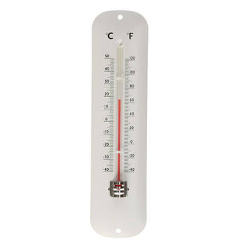 Thermometer wit voor binnen en buiten - metaal - 5 x 19 cm - Buitenthermometers