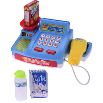Speelgoed kassa blauw met boodschappen voor kinderen - Speelgoedkassa