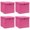 vidaXL Opbergboxen met deksel 4 st 32x32x32 cm stof roze