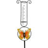 Metalen regenmeter tuindecoratie 33 cm metaal/glas met vlinder - Regenmeters