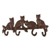 Gietijzeren kapstok/wandrekje met 4 kattenstaart haken 29 cm bruin - Dieren katten kapstokken - Wandrekjes met haken