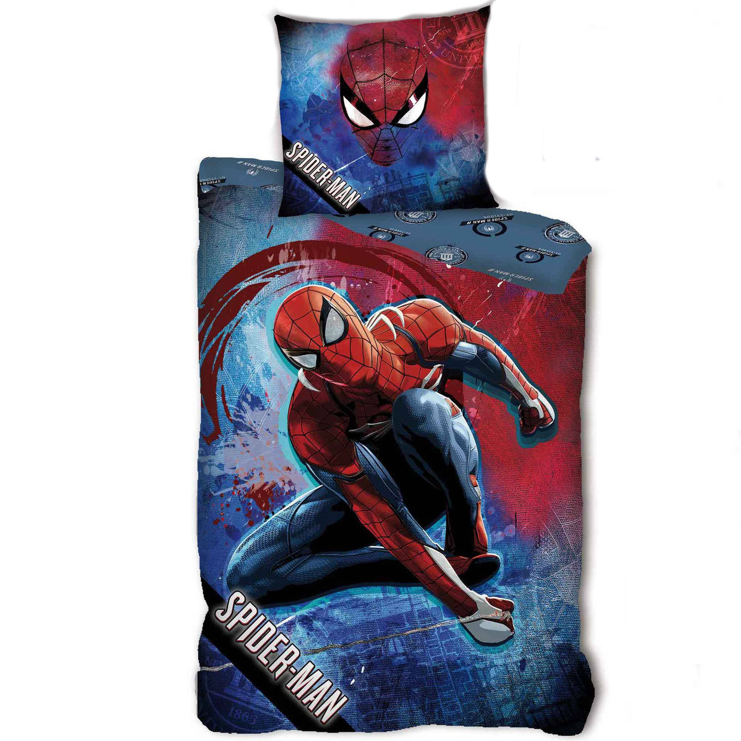 Spiderman Dekbedovertrek Mask - Eenpersoons - 140 X 200 Cm - Blauw