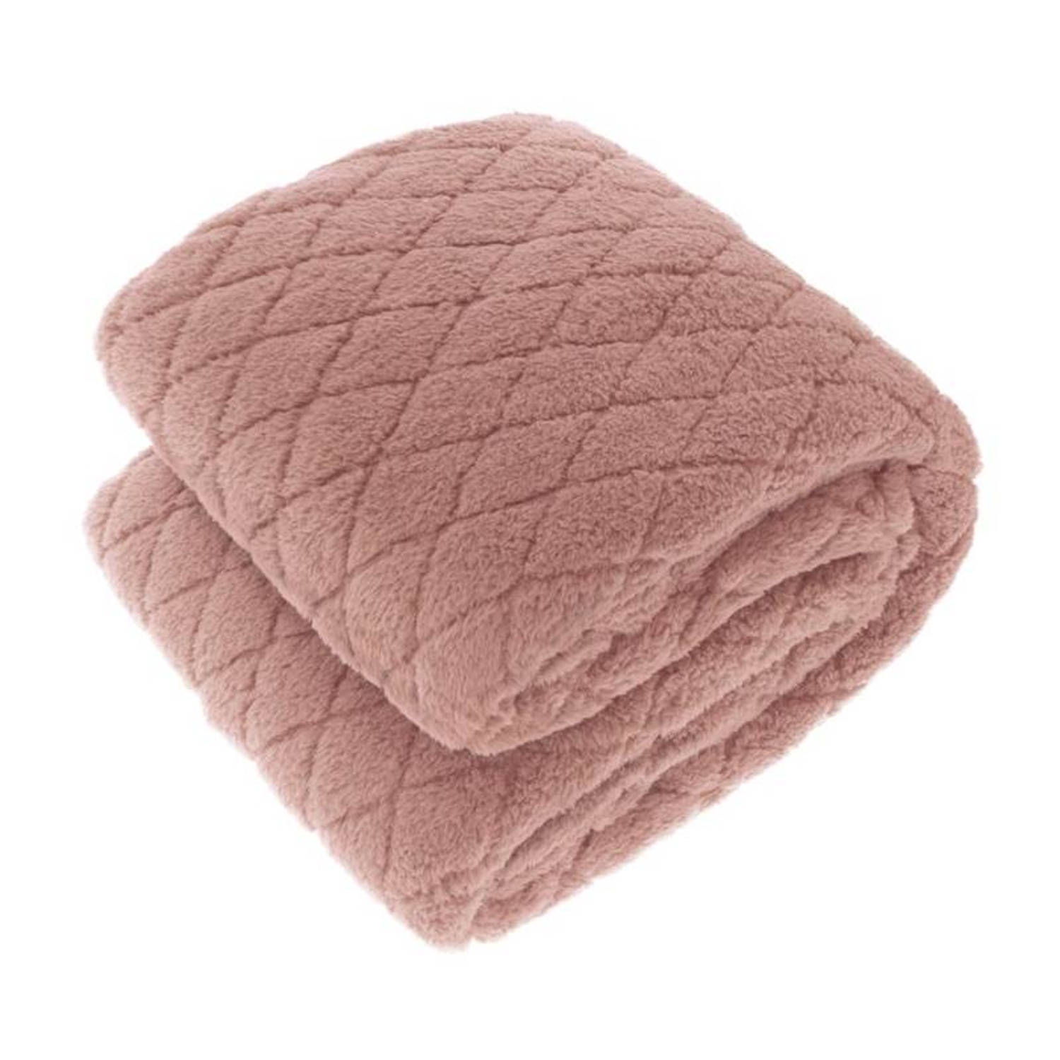 Unique Living Ezra fleece plaid Fleece polyester - 150x200 cm - Old Pink | Blokker