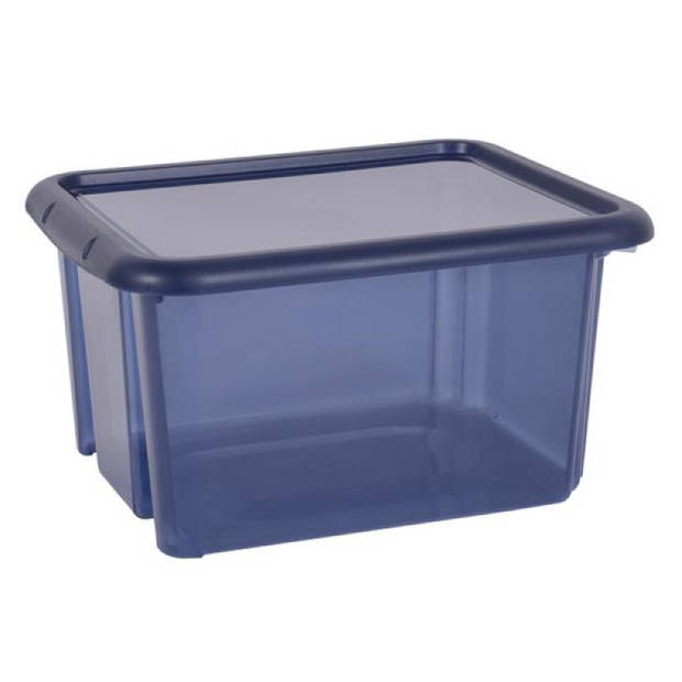 Kunststof opbergbox/opbergdoos donkerblauw transparant L44 x B36 x H25 cm stapelbaar - Opbergbox